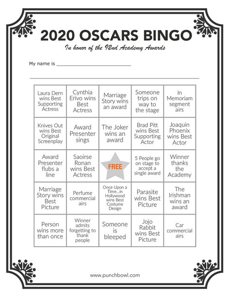 Download Oscars Bingo Cards And Play Along With Laist Laist