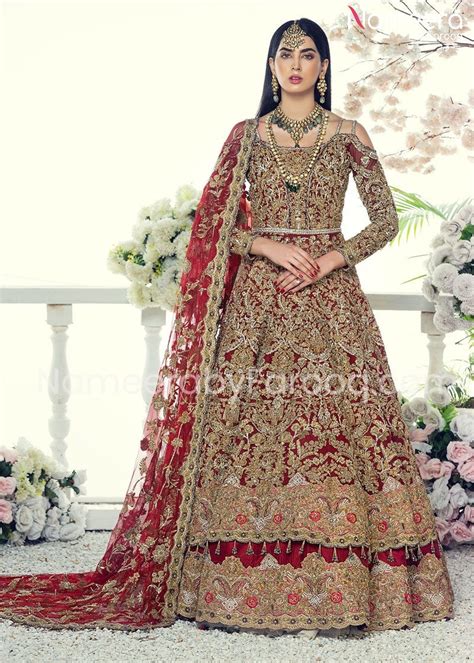 Buy Pakistani Bridal Red Frock Lehenga For Wedding 2021 Nameera By Farooq