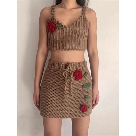 rose two piece set items are also sold separately etsy crochet two piece outfit crochet