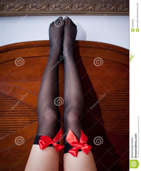 Beautiful Body Shoot Of Young Woman Wearing Black Long Stockings With