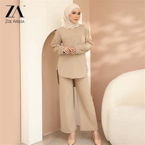 Zoe Arissa Afrina Set Women Suit Muslimah Palazzo Set Long Sleeve Warda