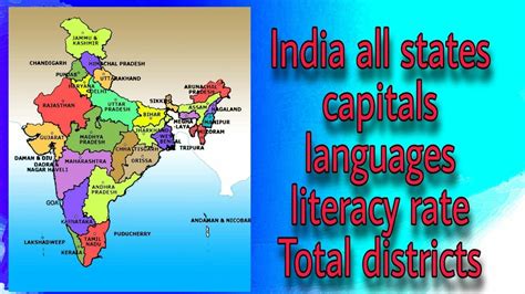 Indian All States Capitals Languages Literacy Rate And Total