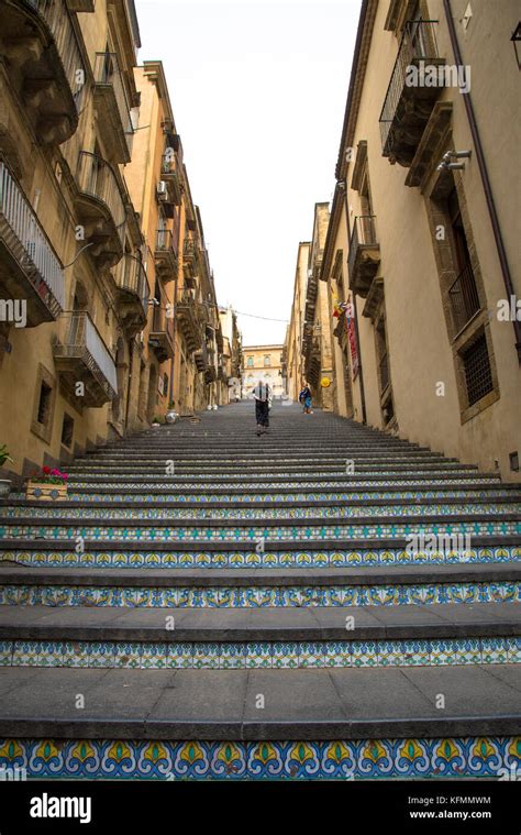 Characteristic Tiles At Staircase At Caltagirone Sicilyitaly Stock