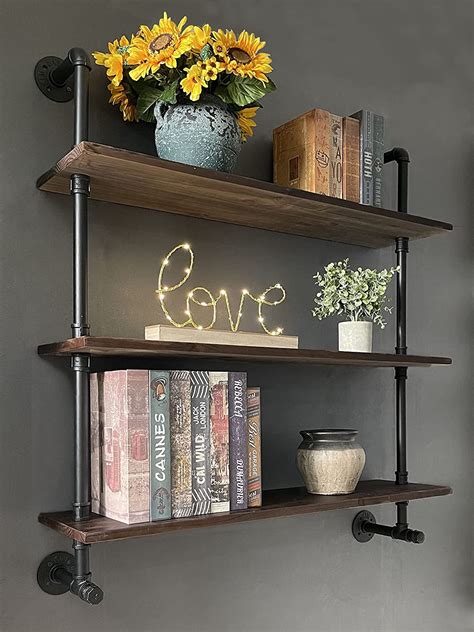 Buy Industrial Pipe Wall Shelves Pipe Shelving With Real Wood Plank 36