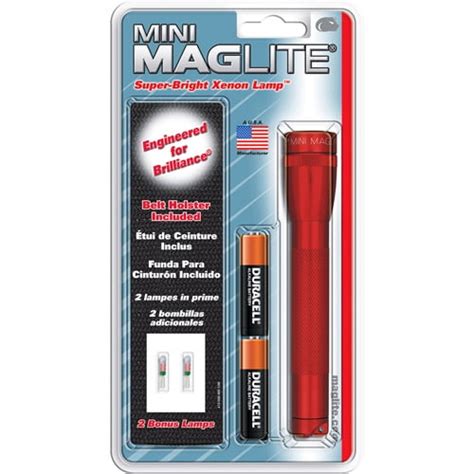 Maglite Mini Flashlight With 2 Aa Batteries Bonus Pack Red High