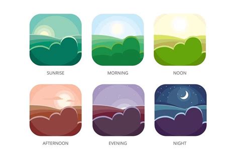 Visualization Of Various Times Of Day Morning Noon And Night Flat