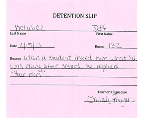 13 funniest detention notes oddee funny detention slips text jokes teacher mom fantastic