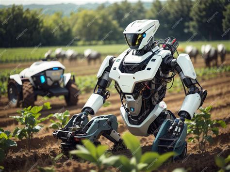 Premium Ai Image Farming The Future Smart Robotic Farmers