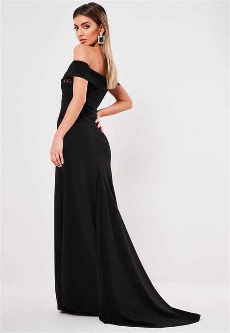Black Lace Insert Bardot Maxi Dress Missguided Ireland
