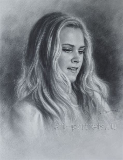 A Pencil Drawing Of A Woman With Long Hair