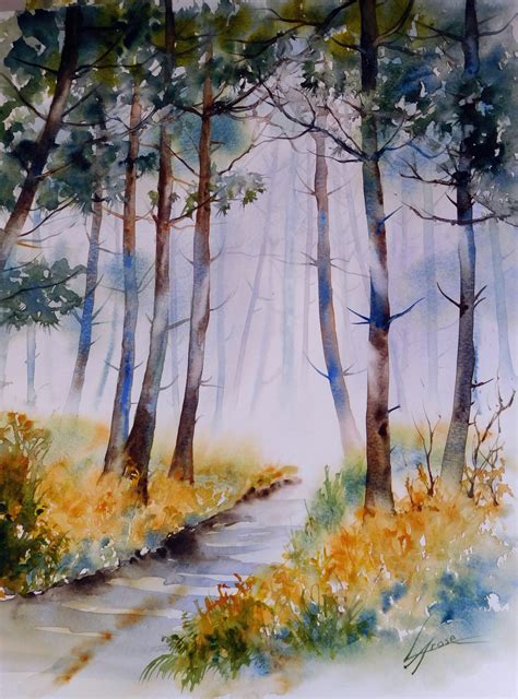 For T Landaise Au Printemps Aquarelle Anne Larose Watercolor Landscape