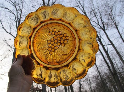 Antique Imperial Amber Heavy Grape Carnival Glass Chop Plate Carnival