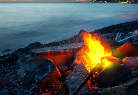 vuur op het strand stock foto image of verbranding verlicht 29817534