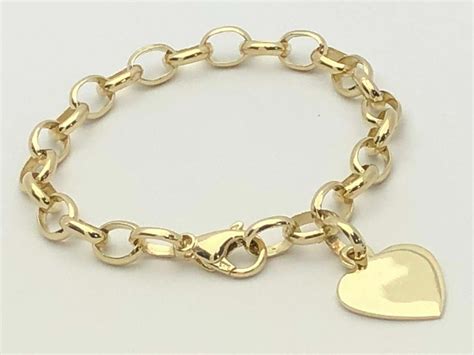 14k Yellow Gold Rolo Link Heart Charm Bracelet 85 185 Grams Ebay