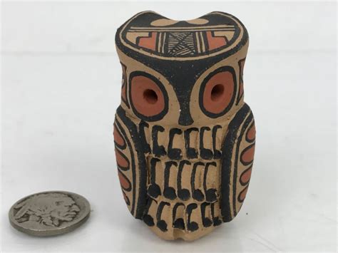 Vintage Signed Native American Pottery Of Owl By Maxine Toya Jemez Pueblo Pottery Native