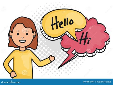 Woman With Speech Bubbles With Hi And Hello Message Stock Vector