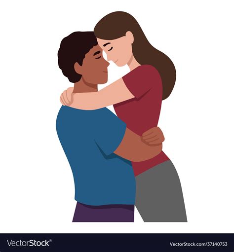 Cute Diversity Couple Hug Royalty Free Vector Image