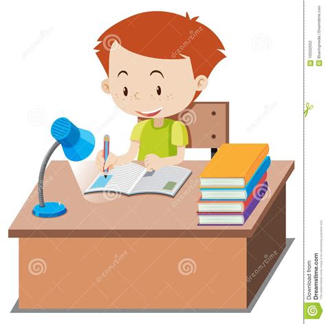 Little Boy Doing Homework On Table Stock Vector Illustration Of Youth