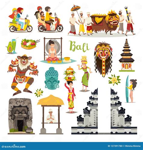 Bali Landmarks Vector Icons Set Illustrated Travel Collection Stock Vector Illustration Of