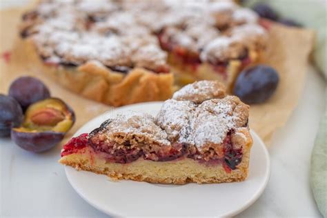 Sweet Home Made Plum Crumble Pie On A Table Stock Photo Image Of Home