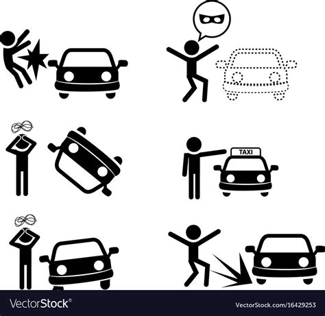 Set Of Car Accident Icon In Silhouette Style Vector Image
