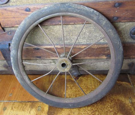 Small Rusty Metal Rubber Wheel From Wagon Carriage Or Buggy