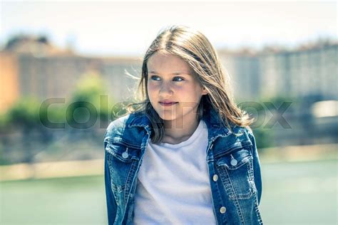 Outdoor Portrait Of Babe Girl Stock Image Colourbox