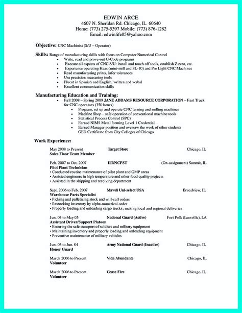 writing  qualifications  cnc machinist resume