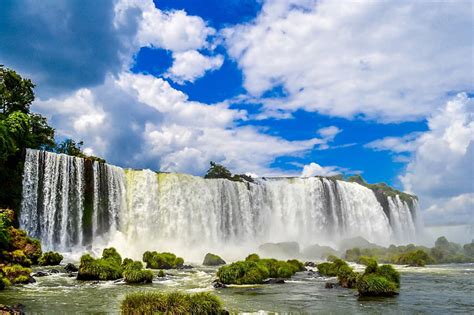 Hd Wallpaper Iguazu Falls Brazil White Waterfalls Sky Clouds