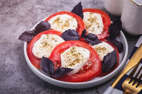 Premium Photo Caprese Salad Snack Of Tomato Mozzarella Cheese