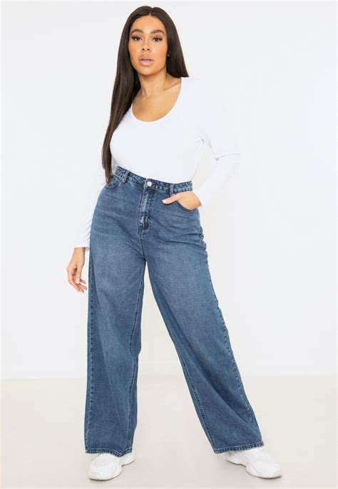 Plus Size Blue Wide Straight Leg Jeans Missguided