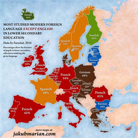 El mapa de la segunda lengua más estudiada en Europa - Linguadviser