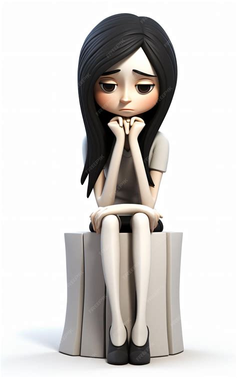 Premium Ai Image 3d Sad Cartoon Woman Sitting On Her Knees Isolated