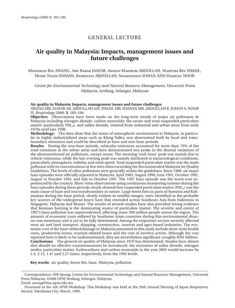 Air pollution occurs due to many reasons. (PDF) Air quality in Malaysia: Impacts, management issues ...