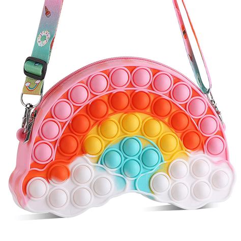 Zimfanqi Pop It Fidget Toys Purse For Girls Pop Its Bag Simple Dimple Sensory Toy Rainbow Clouds