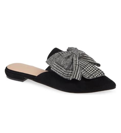 Plaid Bow Mules Flats Black