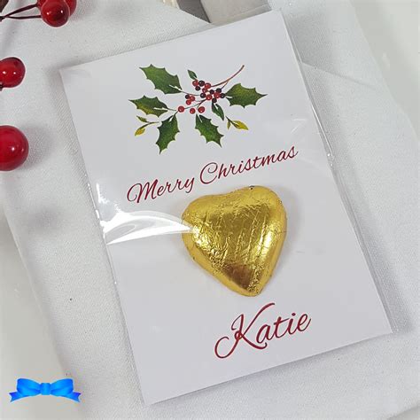 Christmas Place Card Chocolate Favours. Holly Place Setting For