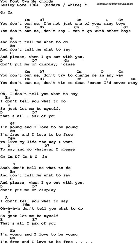 Song Lyrics With Guitar Chords For You Dont Own Me Ukulele Songs