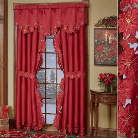 Christmas Poinsettia Red Cutwork Window Valance