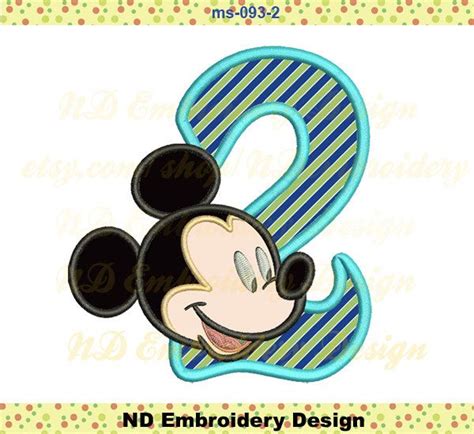 A Mickey Mouse Birthday Number 2 Machine Embroidery Design For Children