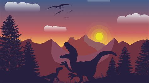 Download Dinosaur Mountains Digital Art 2560x1440 Wallpaper Dual