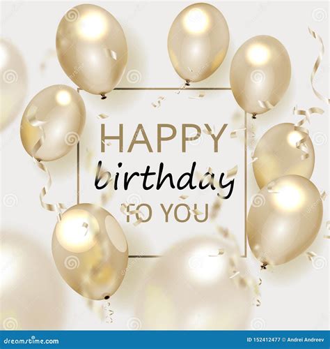 Vector Birthday Elegant Greeting Card With Gold Balloons And Falling