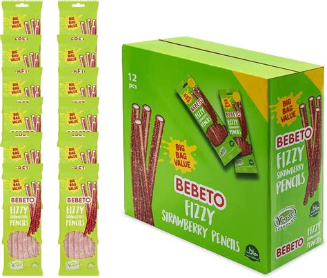 Bebeto Fizzy Strawberry Pencils Fizzy Chewy Fruity Gummy Pencil Sweets