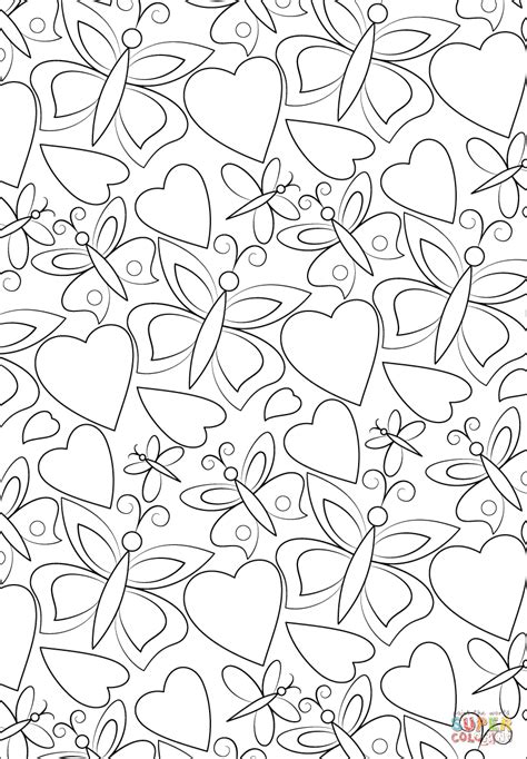 Hearts And Butterflies Pattern Super Coloring Pattern Coloring