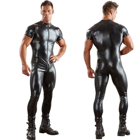 2021 Sexy Males Pu Leather Catsuit For Men Tight Skin Full