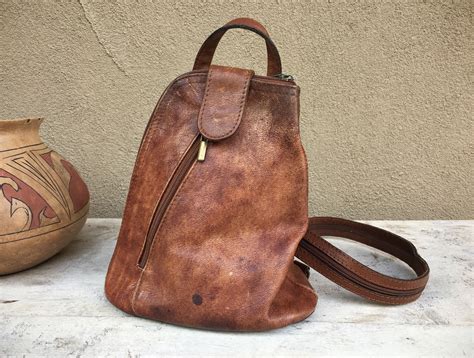 Vintage Small Sling Bag Chestnut Brown Italian Leather Single Strap