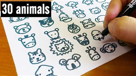 How To Draw 30 Animals Cute Doodle Kawaii And Easy Doodle Youtube