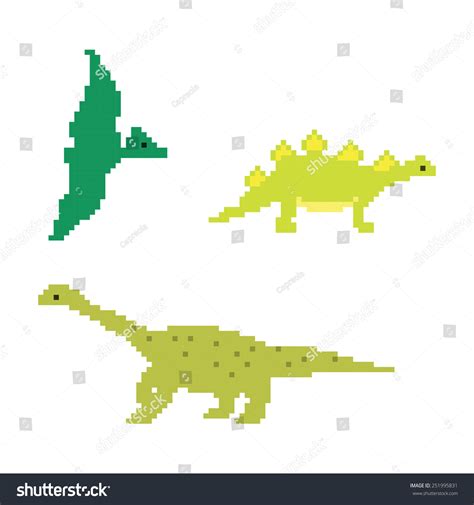 Pixel Art Diplodocus Stegosaurus Pterodactyl Stock Vector Royalty Free