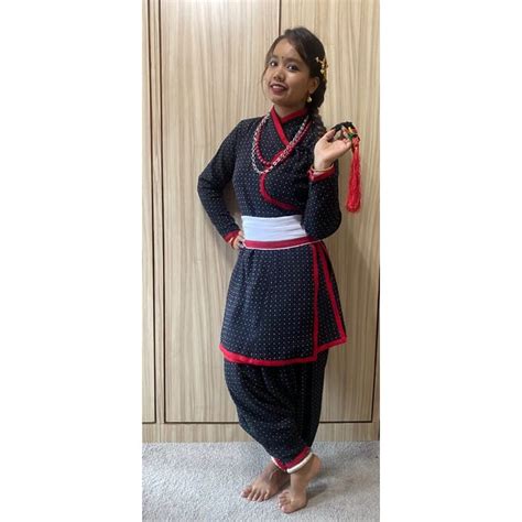 ladies newari traditional dress set dress with janga suruwal with red boarder patuki vlr eng br