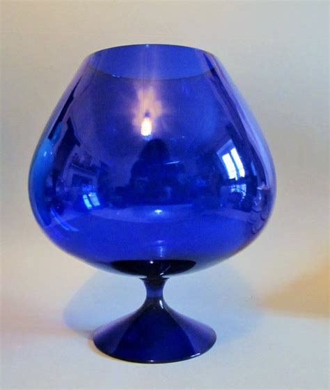 Large Blue Goblet Vase Vintage Cobalt Blue Glass Balloon Brandy Vase